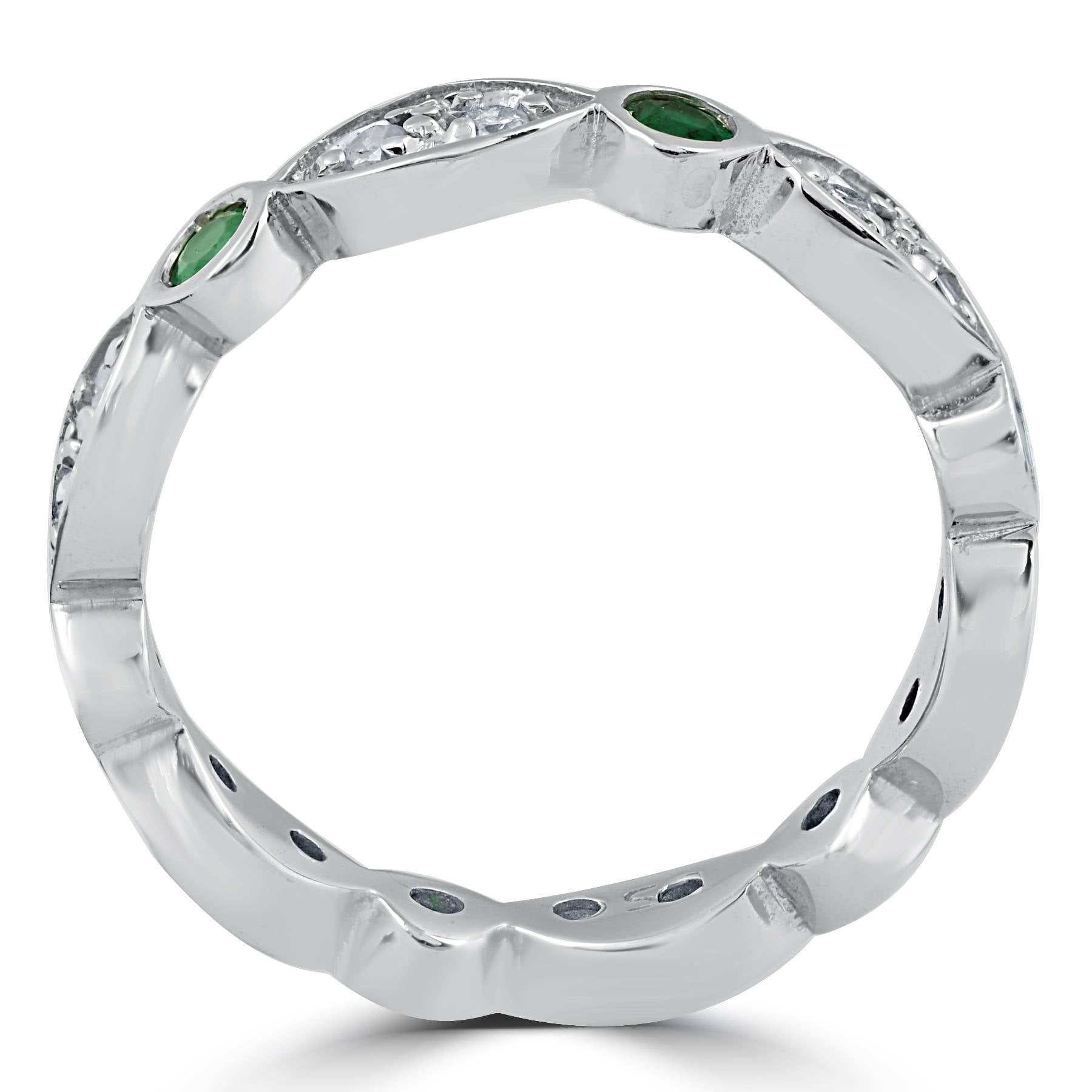 1ct Diamond & Imitation Green Emerald Vintage Eternity Ring 14K White Gold
