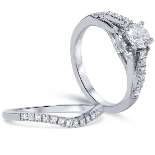 Platinum 1ct Diamond Engagement Matching Wedding Ring Set Vintage