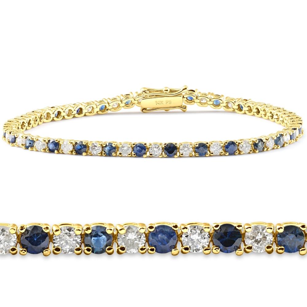 5ct Blue Sapphire & Diamond Genuine Tennis Bracelet 14K Yellow Gold