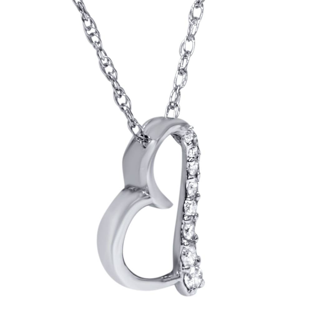 Diamond Heart Shaped Pendant 10K White Gold