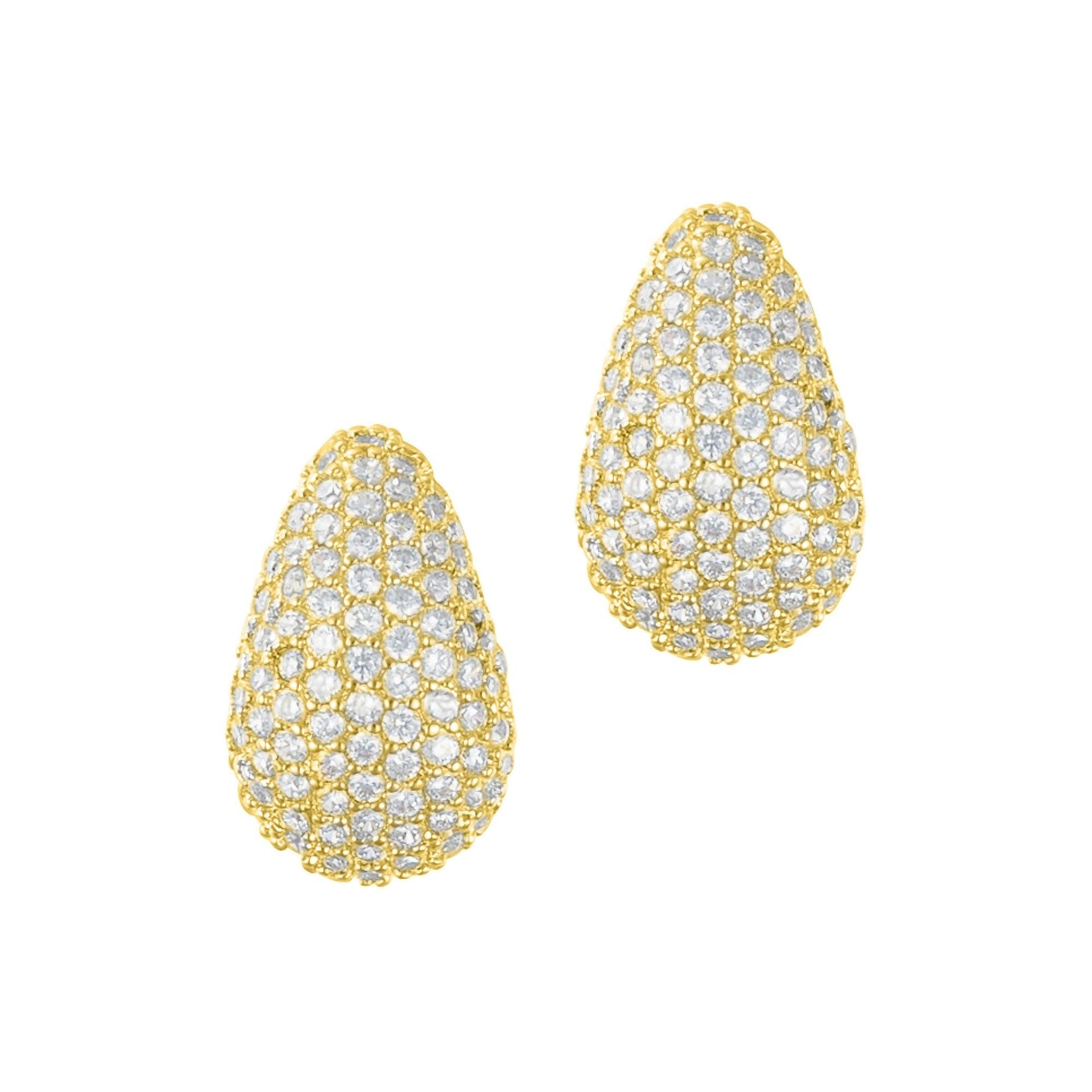 14k Gold Plated Teardrop Pave Earrings