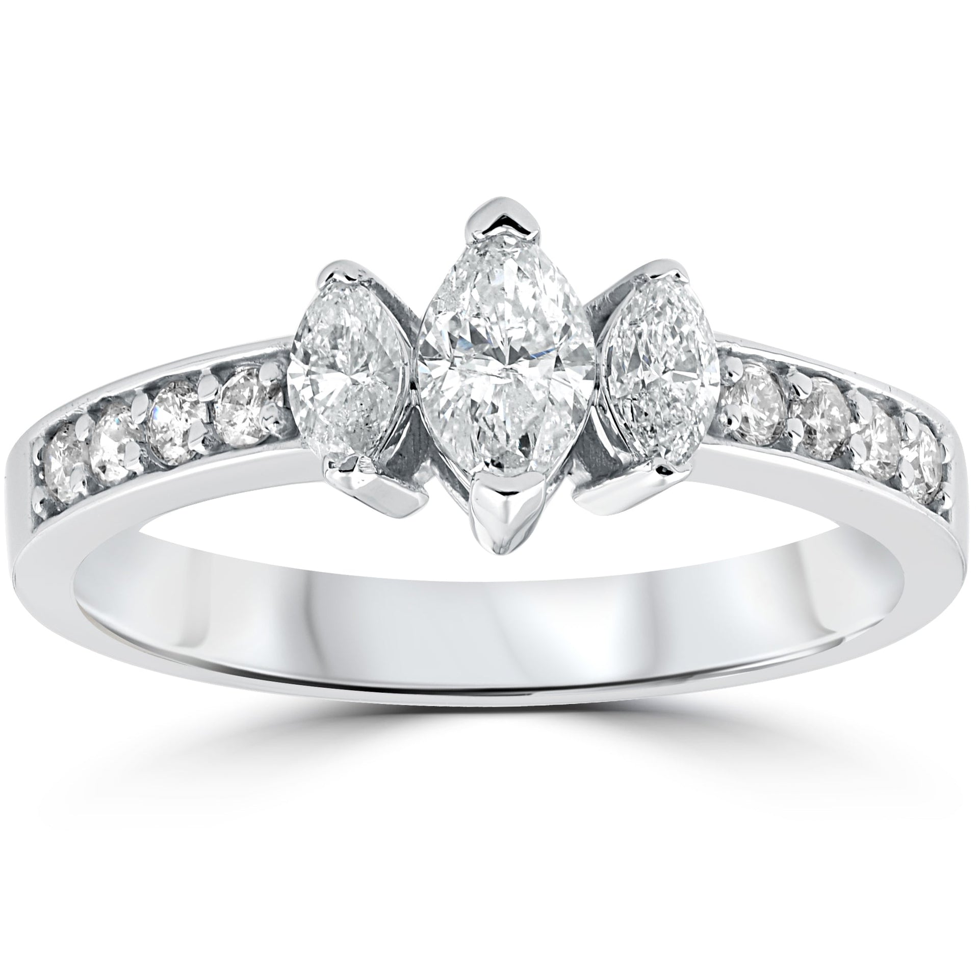 1ct 3-Stone Marquise Diamond Engagement Ring 14K White Gold