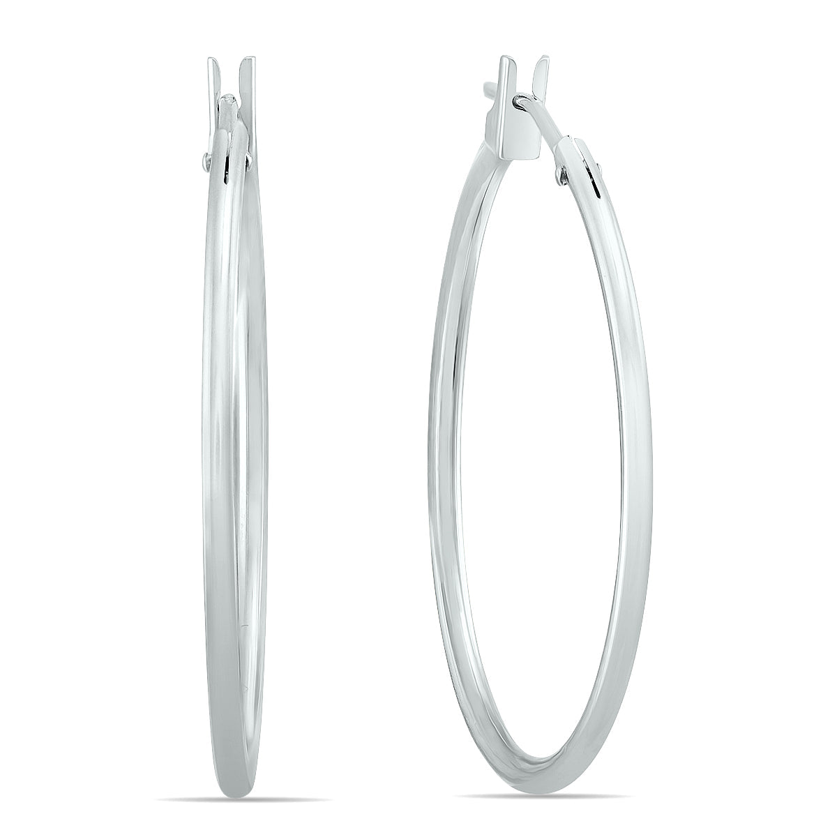 14K White Gold 25mm Hoop Earrings 1.5mm Gauges