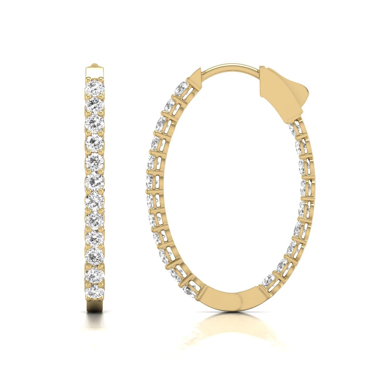 Diana M Lab 14KT YG 3CT TW Oval In & Out Hoop Earring