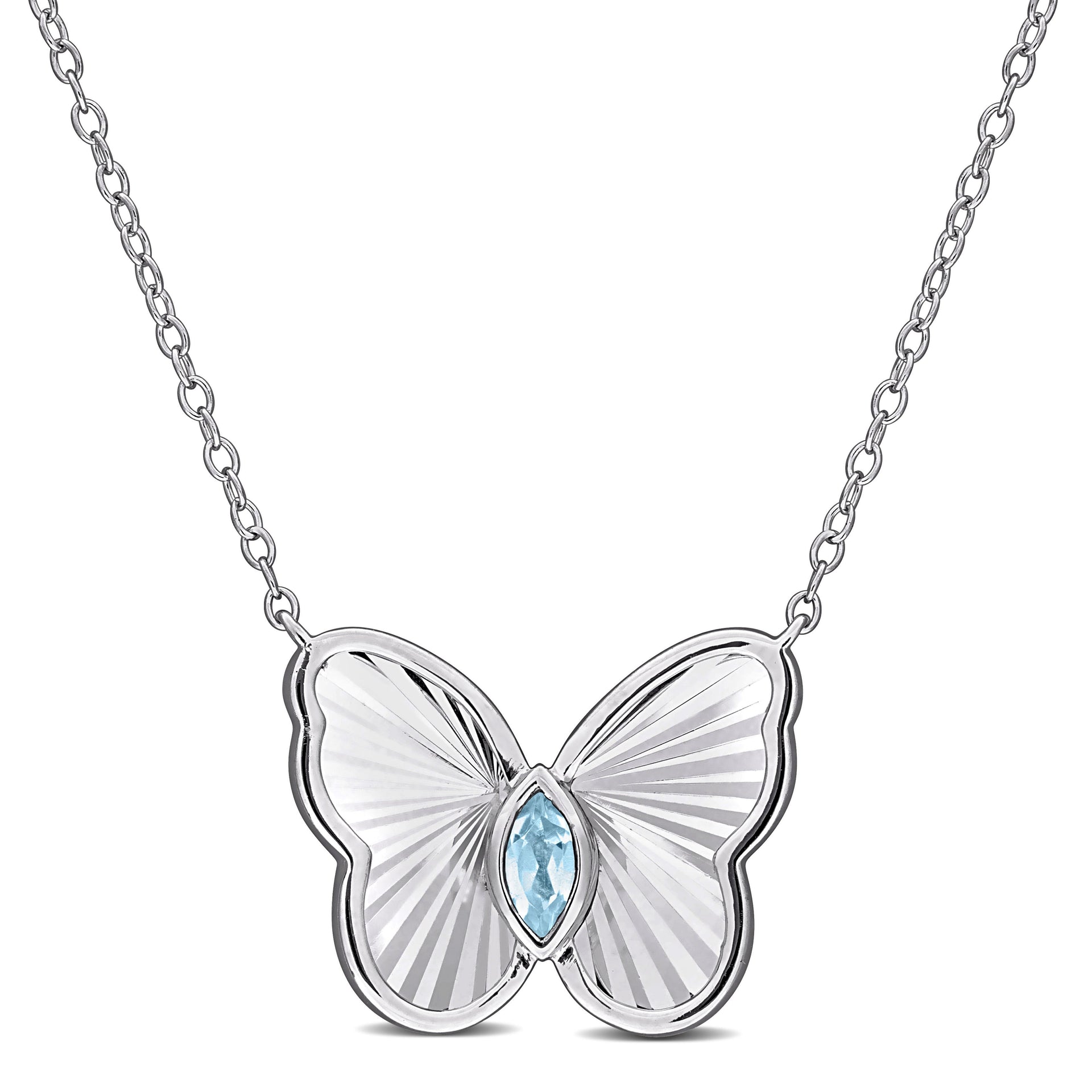 Mimi & Max 1/6ct TGW Marquise-Cut Sky Blue Topaz Butterfly Necklace in Sterling Silver-17 in