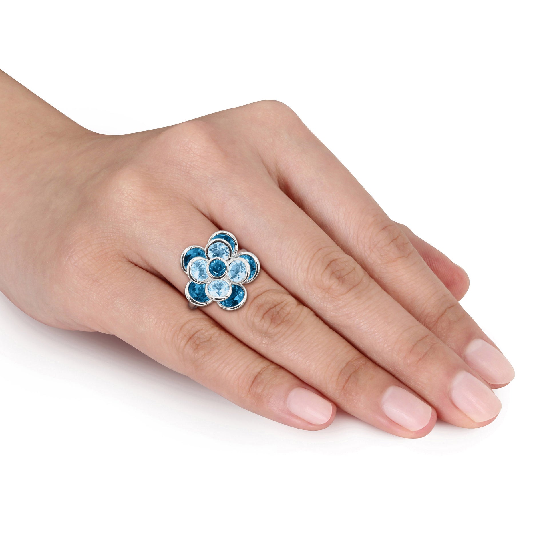 Mimi & Max 7 1/3ct TGW London Blue Topaz and Sky Blue Topaz Flower Ring Sterling Silver