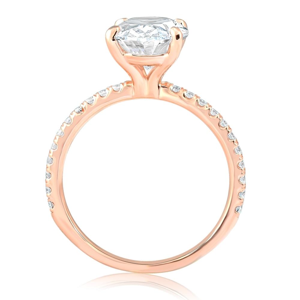 2 1/2 ct Oval Diamond & Moissanite Engagement Ring 14k Rose Gold