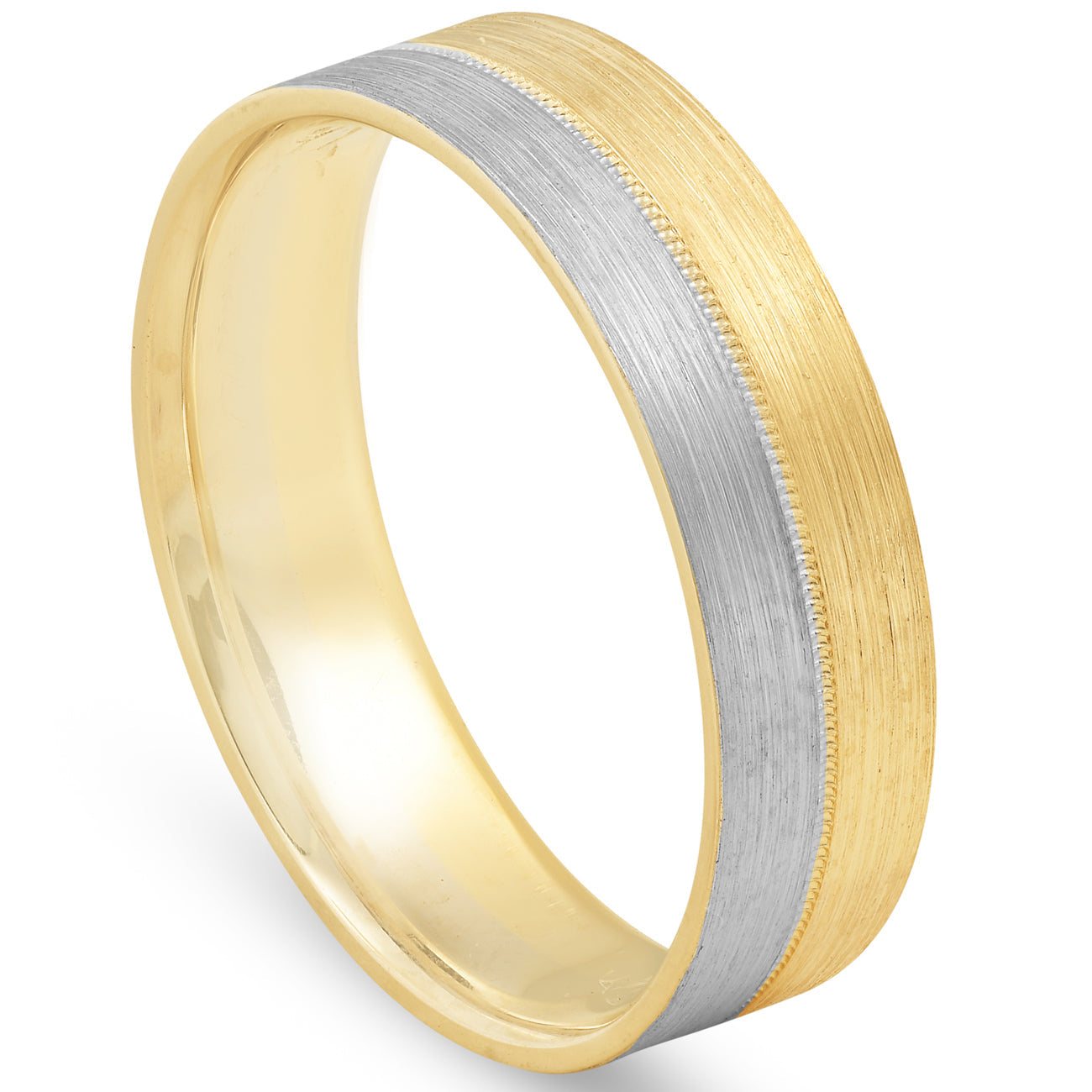Matte Finish Two Tone Wedding Band 14K Gold