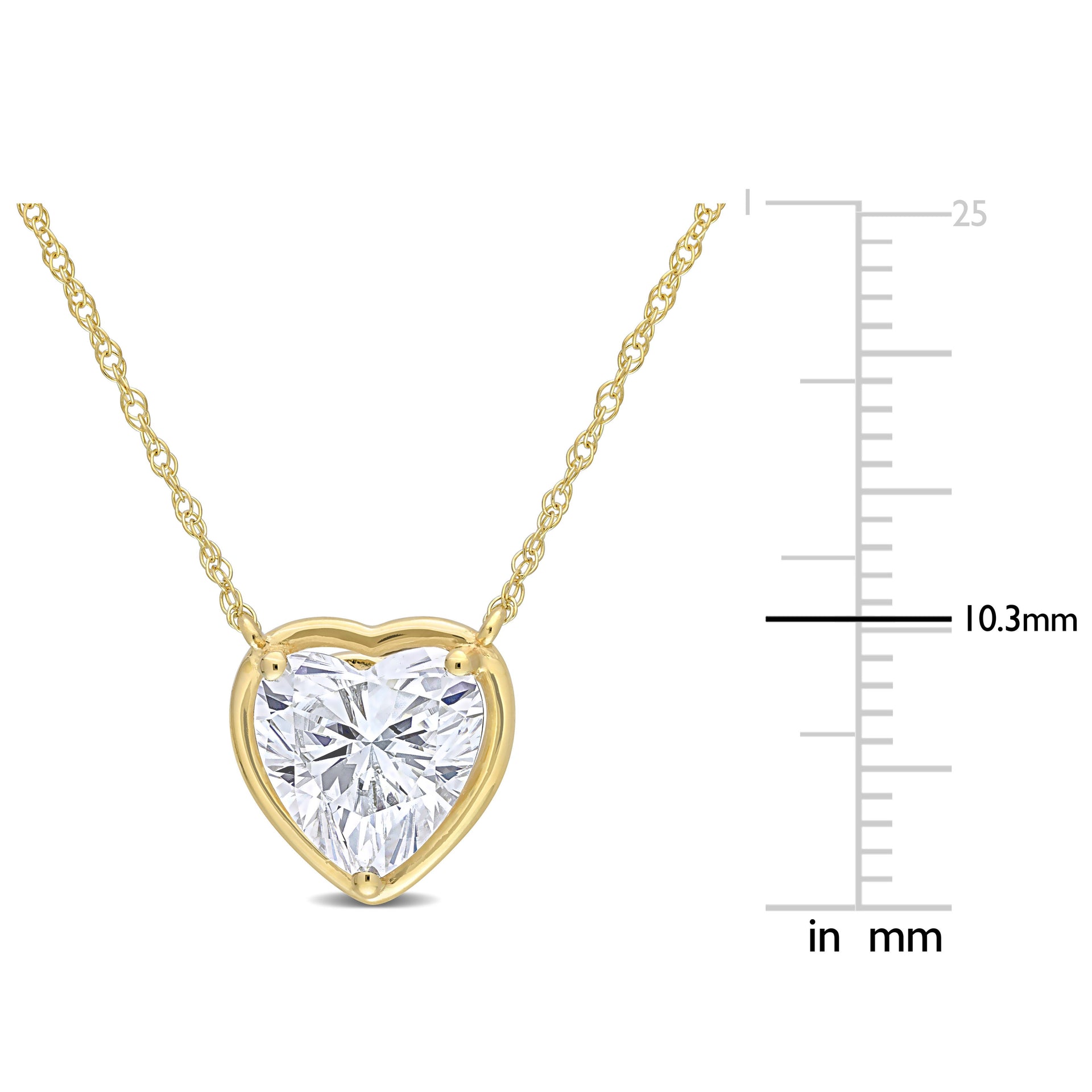 2 CT DEW Created Moissanite Heart Pendant with Chain in 10k Yellow Gold