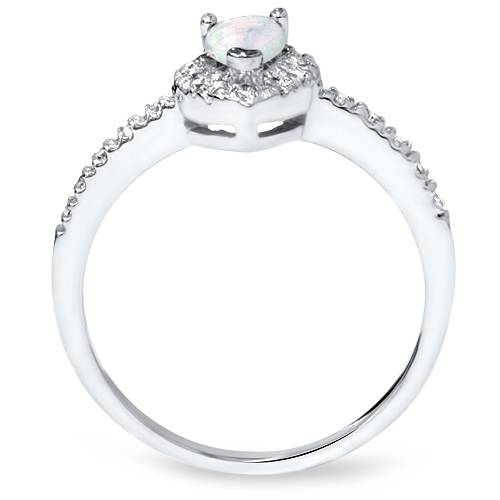 1/2ct Pear Shape Opal & Diamond Halo Ring 14K White Gold