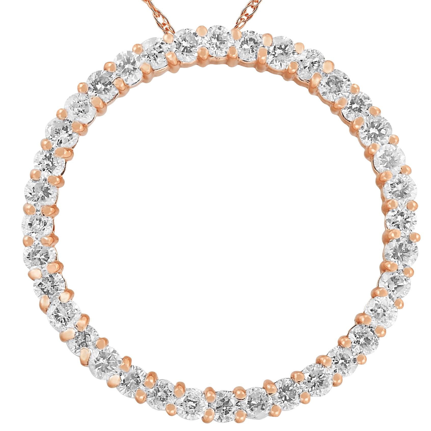 2 CT Circle Diamond Pendant 14K Rose Gold
