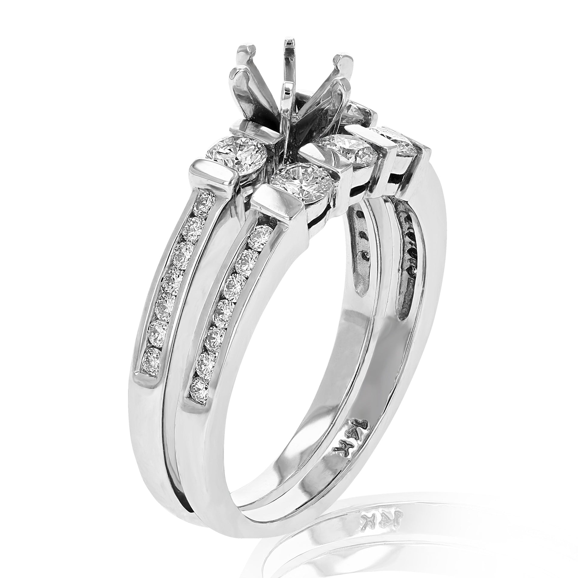 3/4 cttw Semi Mount Diamond Wedding Bridal Set 14K White Gold Round