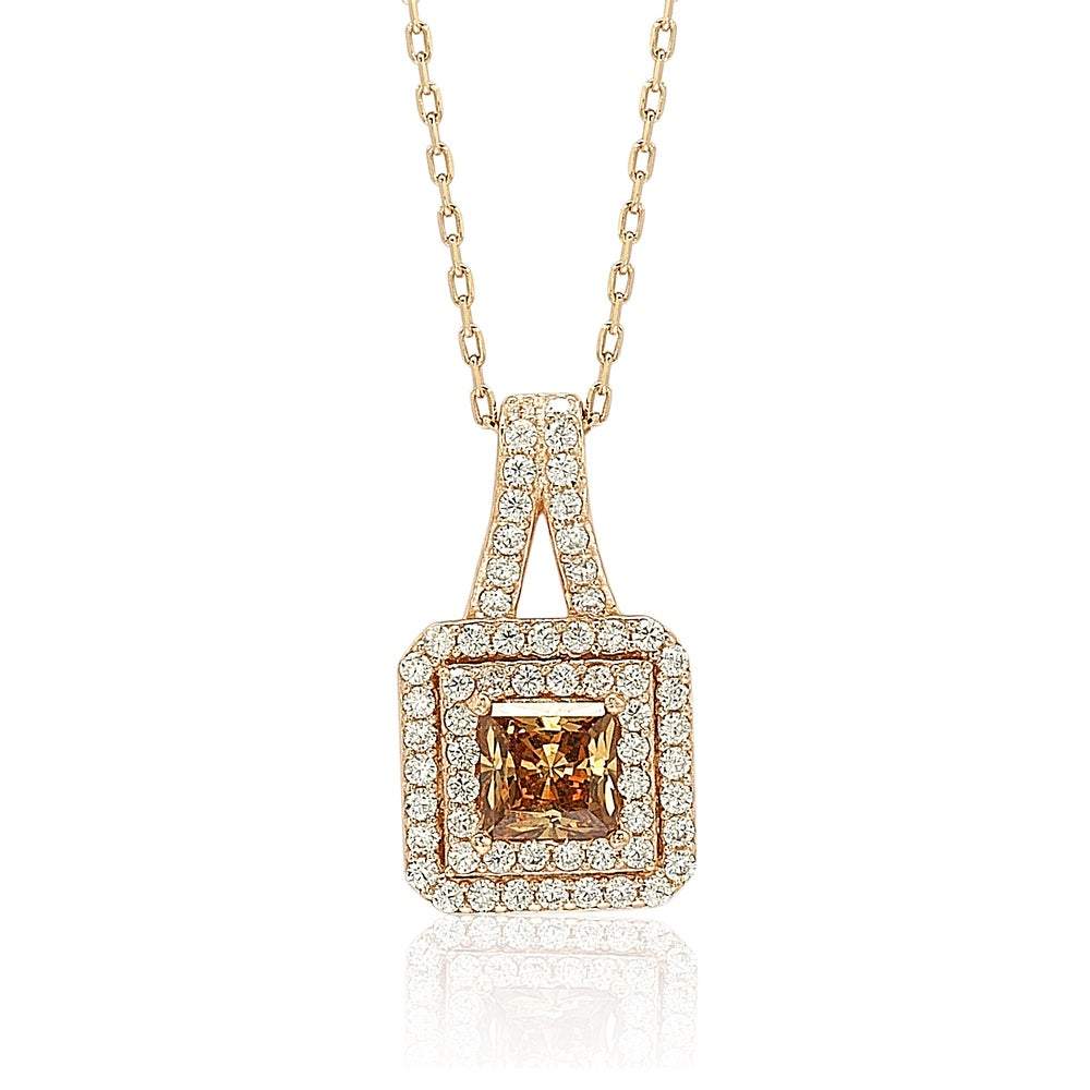 Suzy Levian Rosed Sterling Silver Asscher-Cut Cubic Zirconia Halo Pendant