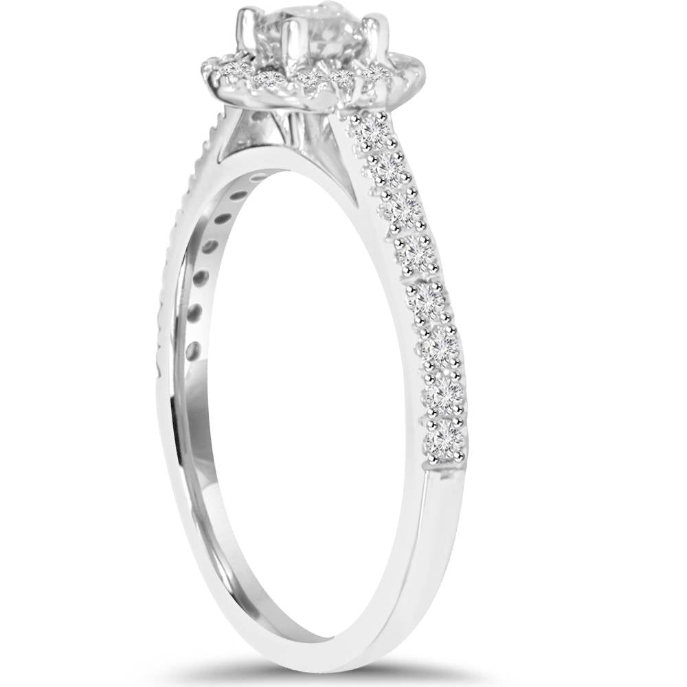 3/4ct Lab Grown Halo Diamond Engagement Ring Eco-Friendly 14K White Gold