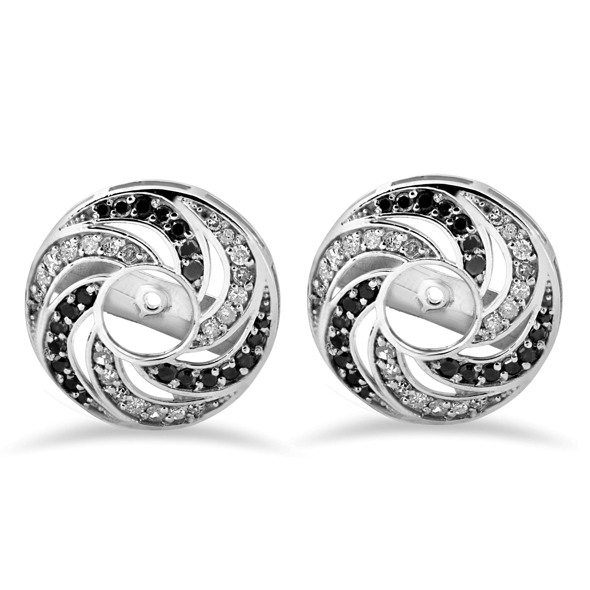 1/2 CT 14K White Gold Black & White Diamond Spiral Earring Jackets (up to 4mm)