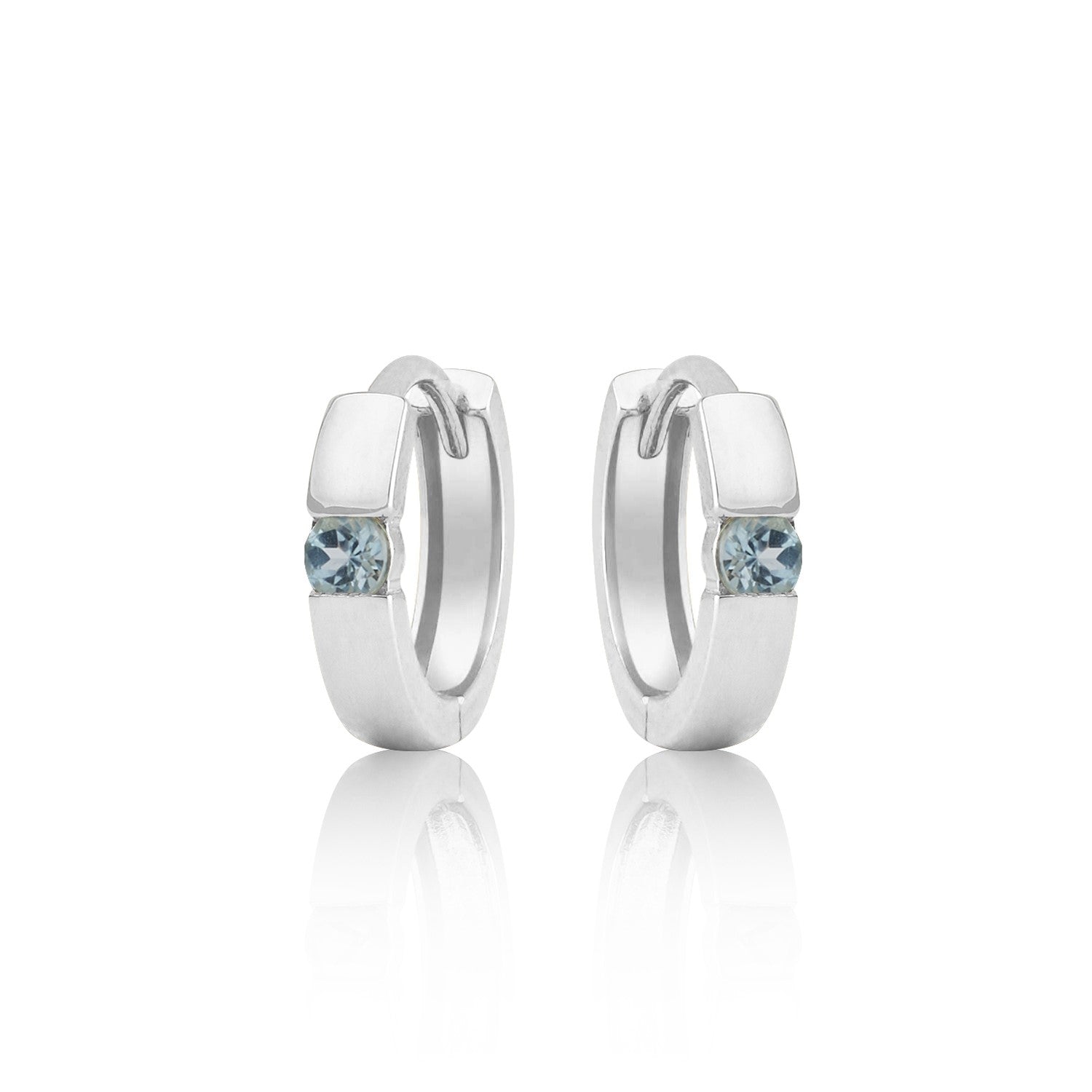 14k White or Yellow Gold Small 2.5MM Round Gemstone Huggie Hoop Earrings