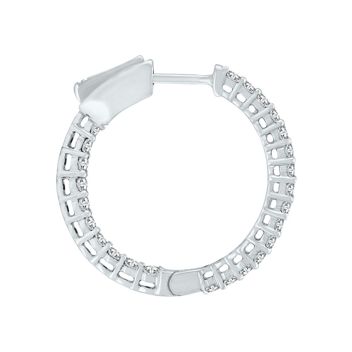 Ags Certified 1 Carat TW Round Diamond Hoop Earrings With Push Down Button Locks In 14K White Gold