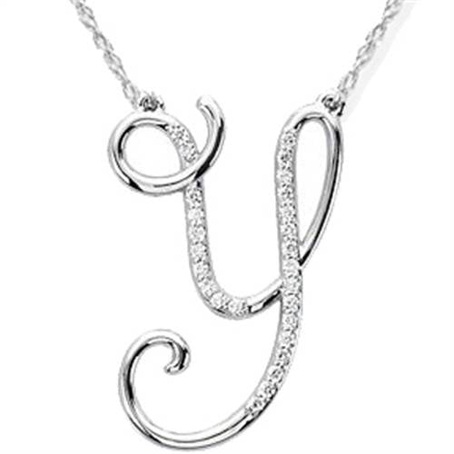 1/4ct Diamond 'Y' Initial Pendant 18' Necklace 14K White Gold
