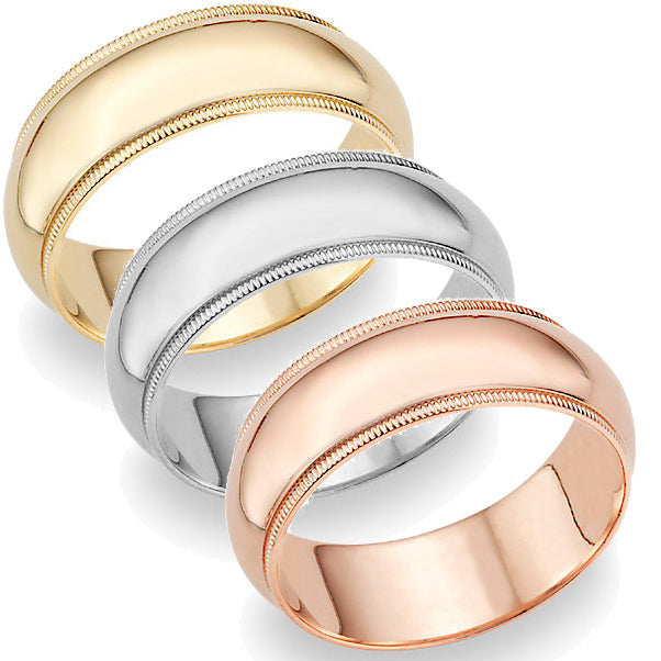 5mm Milgrain Plain High Polished Dome Wedding Band 10k White Yellow Rose Gold