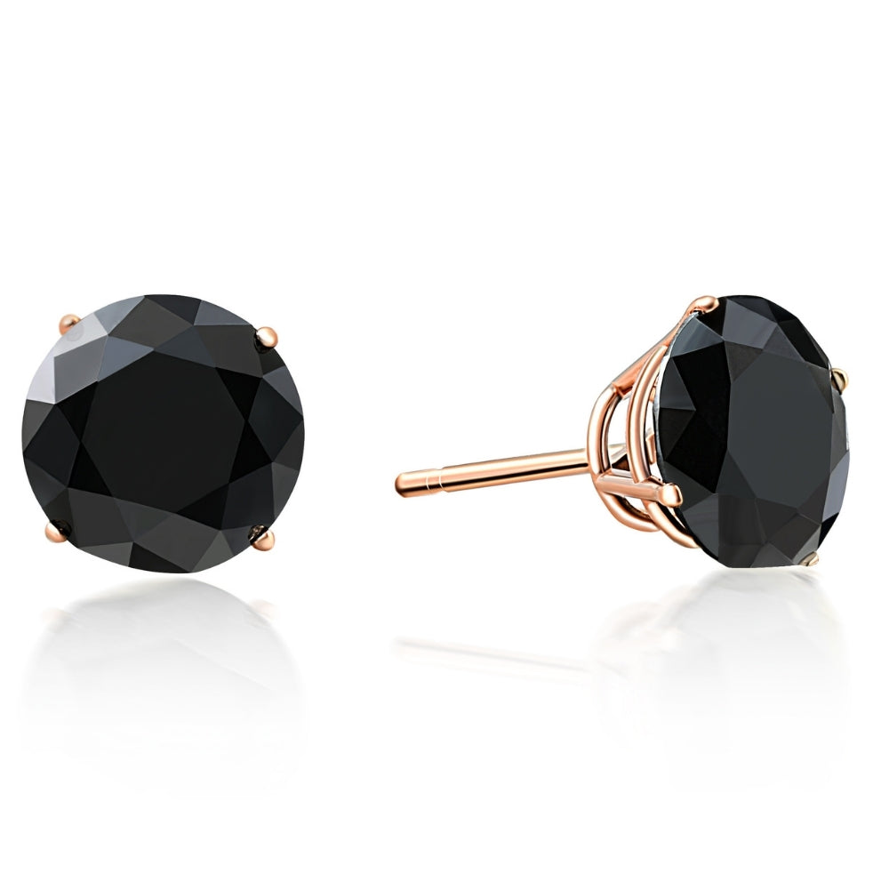 2 3/4 Ct TW (7mm) Round Black Moissanite Studs 14k Yellow Gold