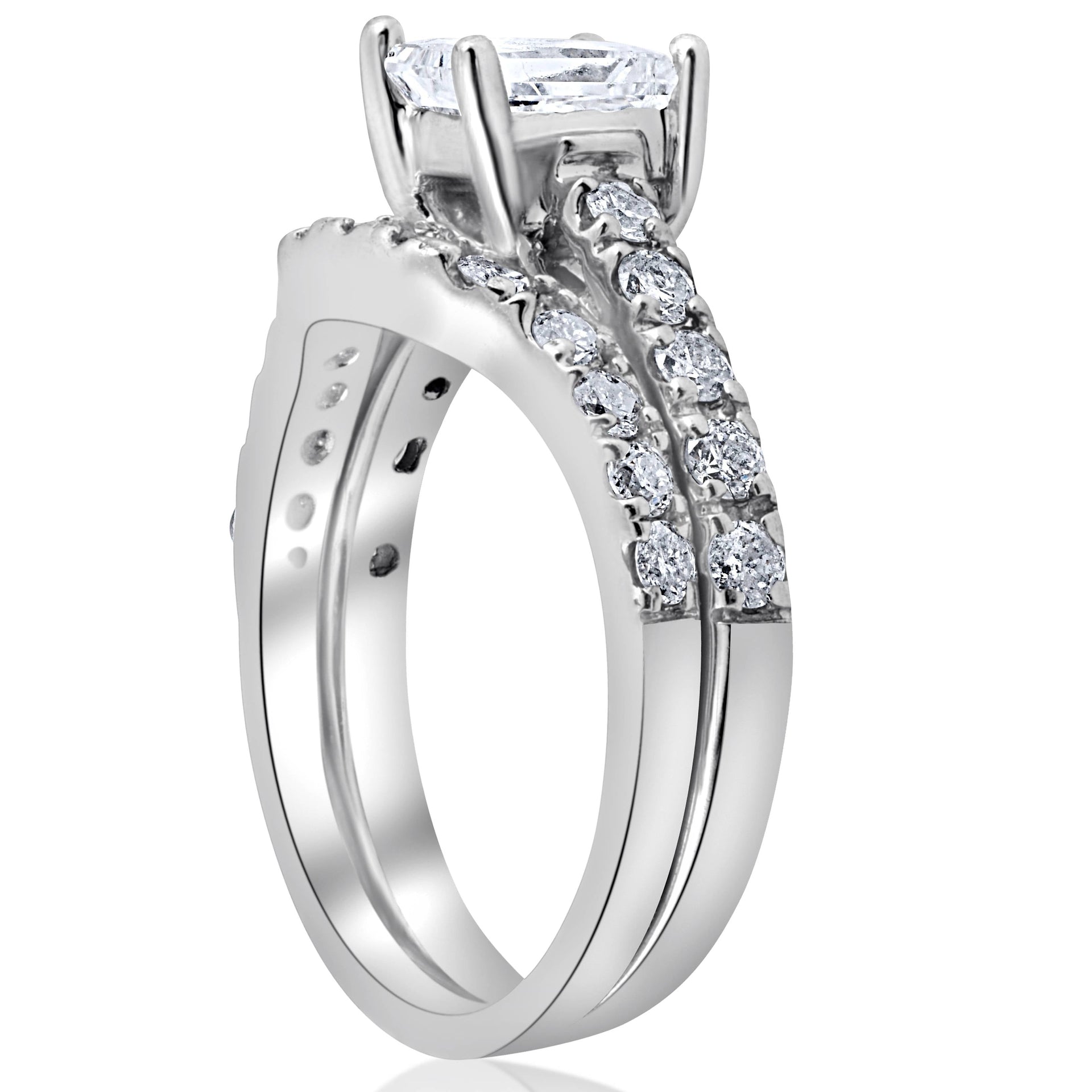 1 1/2 CT Enhanced Princess Cut Diamond Engagement Ring Matching Wedding Band Set