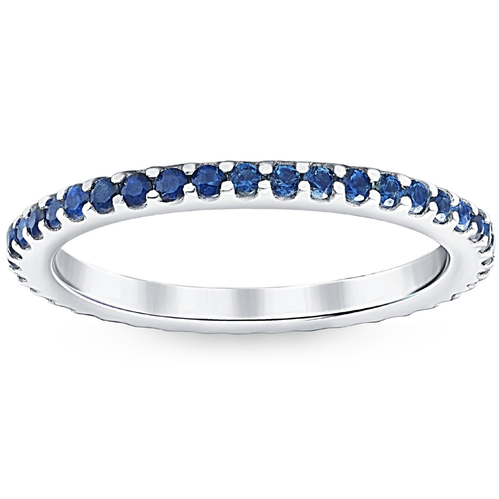 3/4 ct Blue Sapphire Stackable Ring Wedding Band 10k White Gold