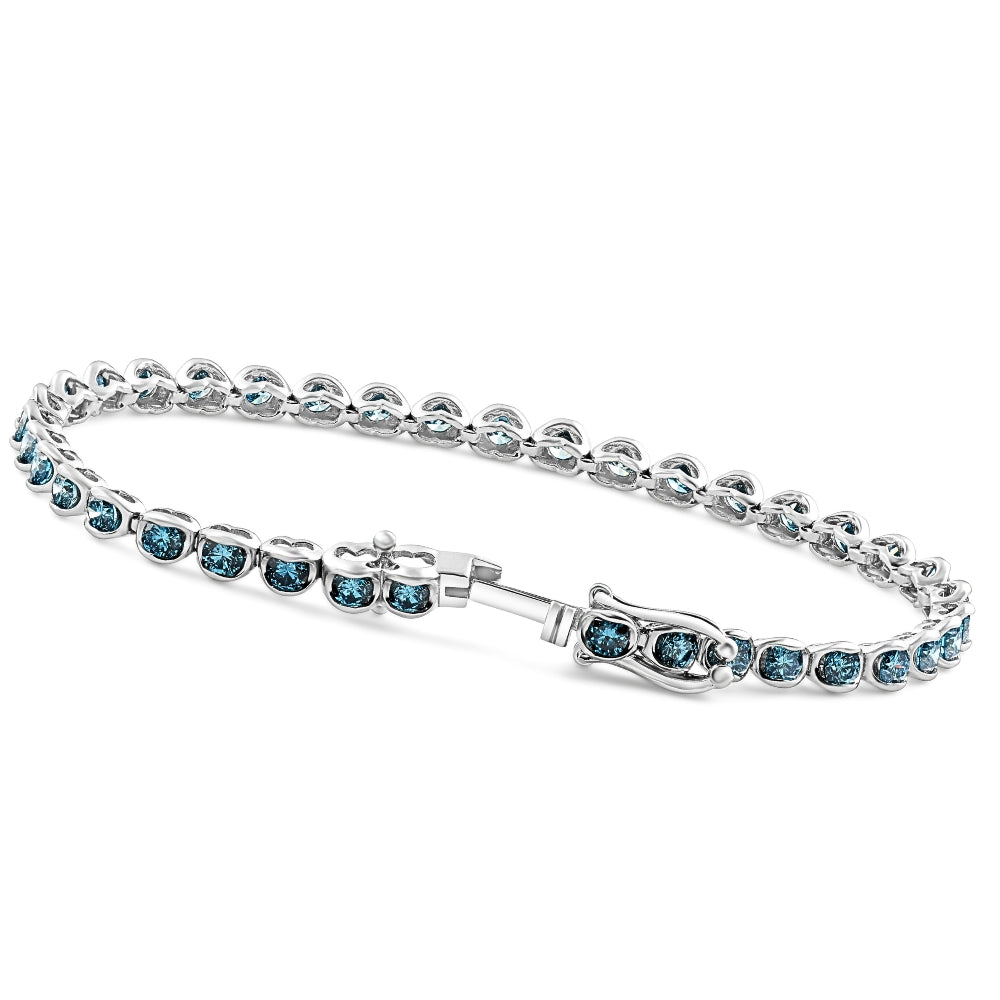 5Ct Blue Diamond Half Bezel Tennis Bracelet 14k White or Yellow Gold 7'