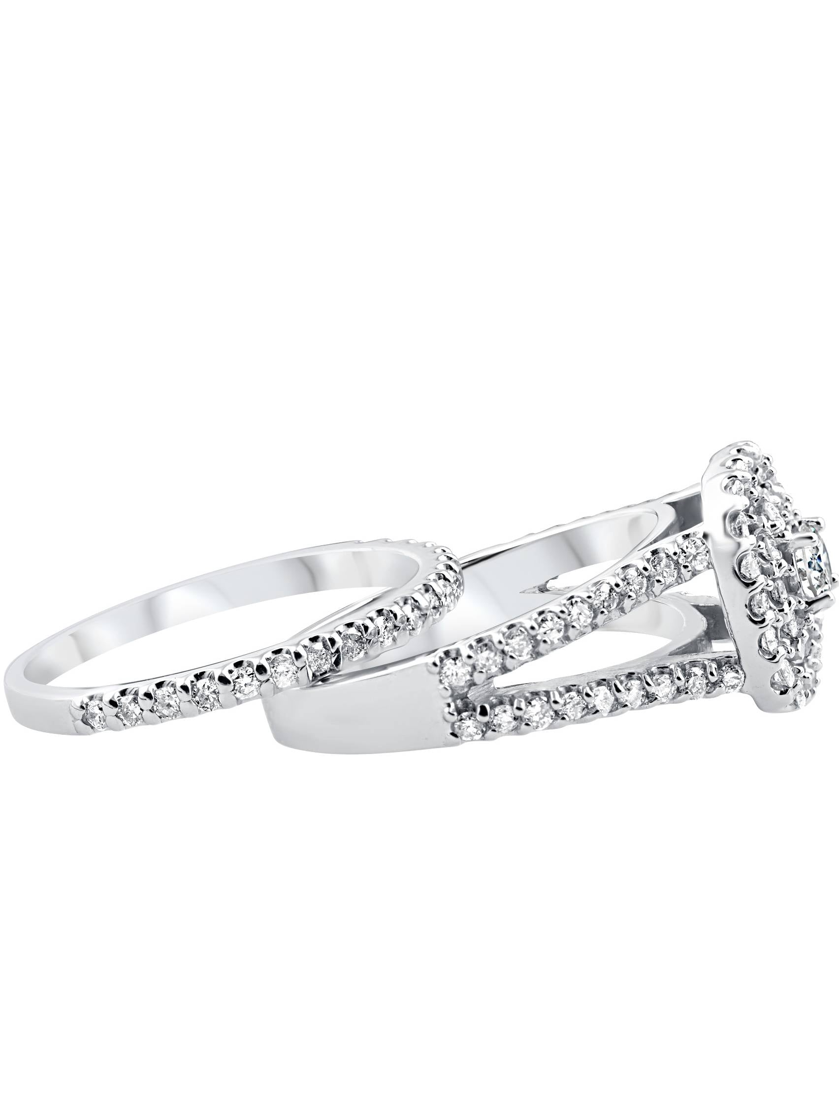 1Ct Lab Grown Diamond Cushion Halo Engagement Wedding Ring Set 10K White Gold