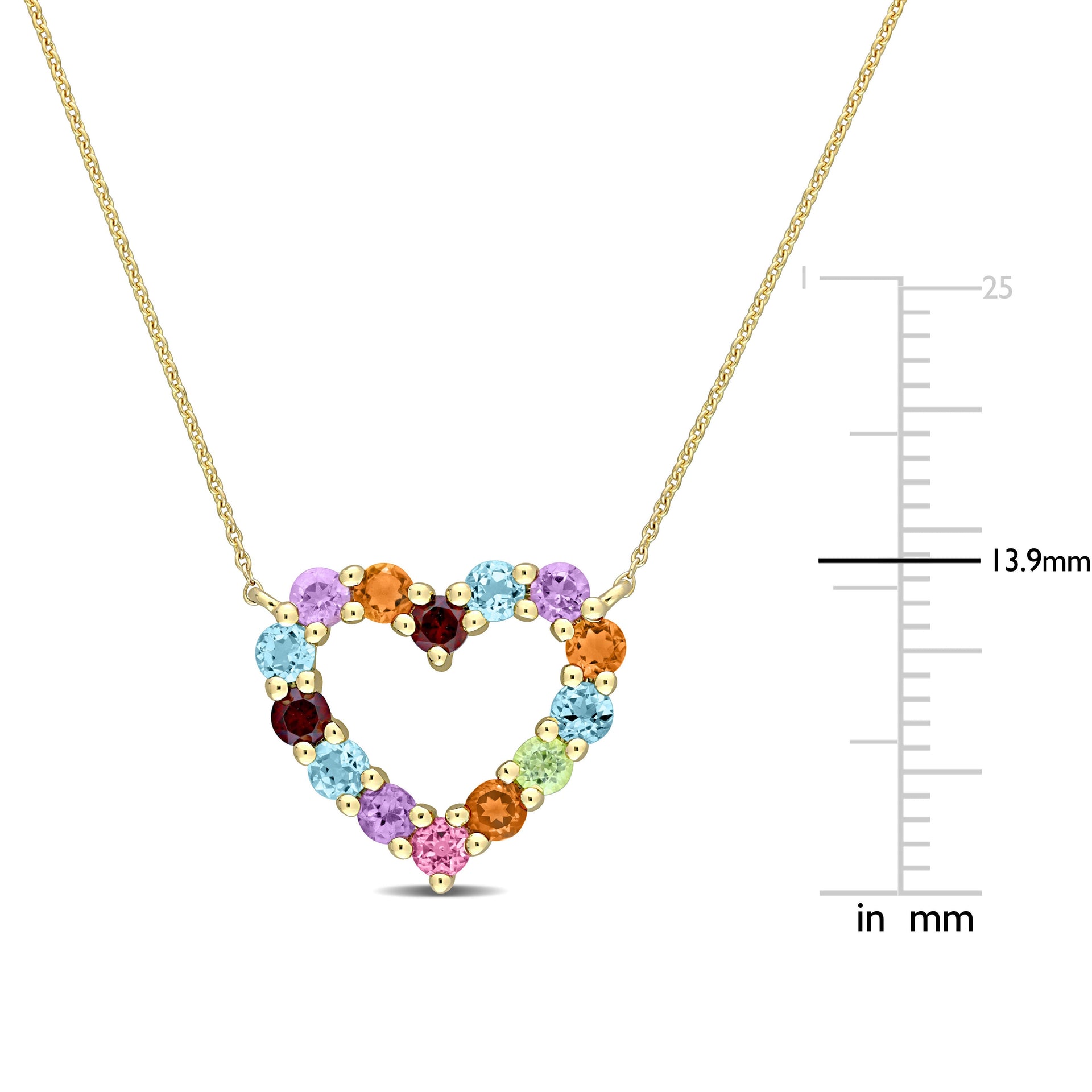 1 CT TGW Multi-Color Gemstone Open Heart Pendant with Chain in 10k Yellow Gold