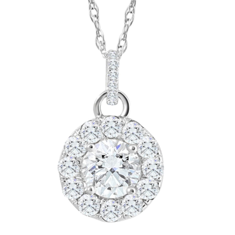 2 Ct TW Diamond (1ct center) Halo Pendant 10k White Gold Necklace