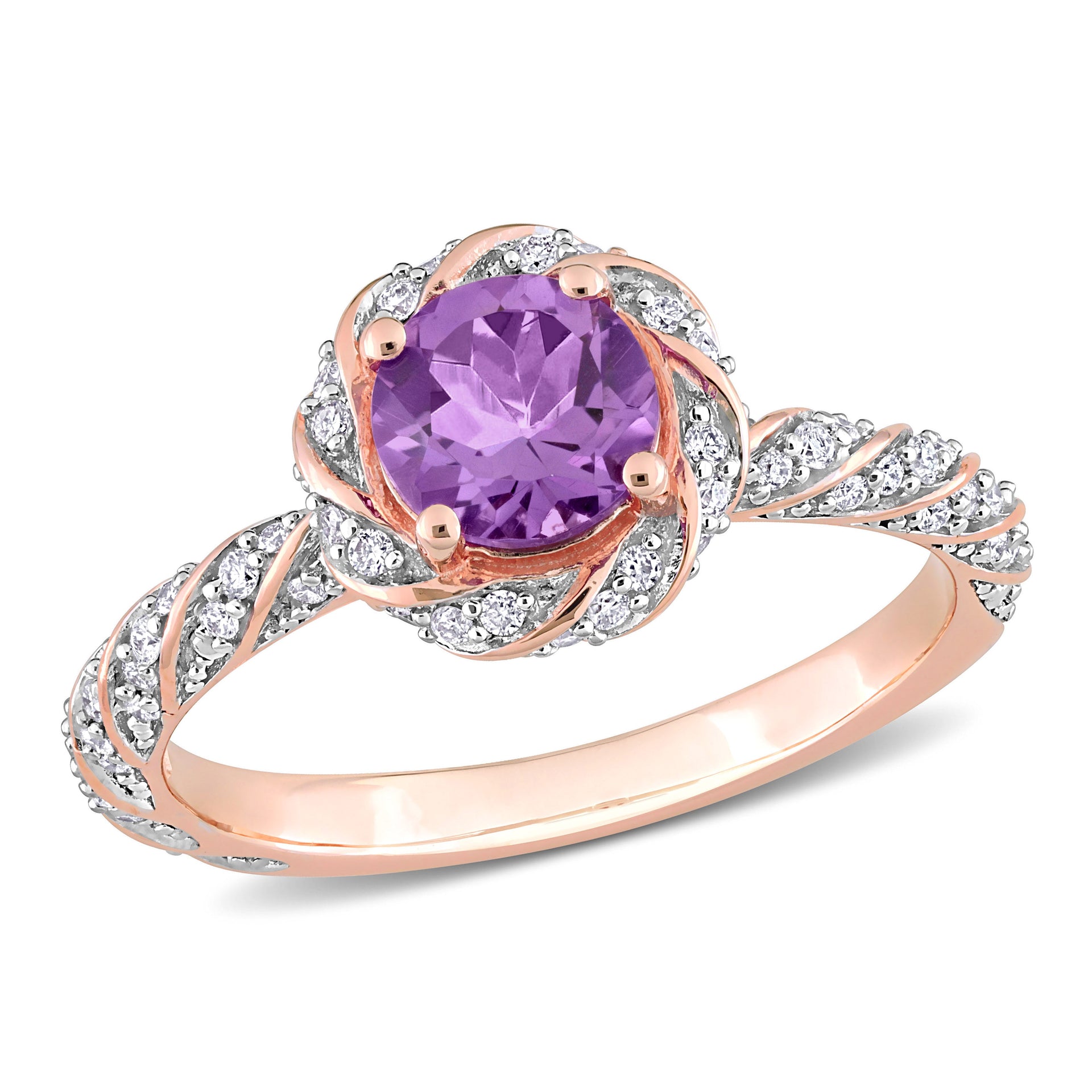 Mimi & Max 5/8ct TGW Amethyst 1/4ct TDW Diamond Halo Vintage Ring 14k Rose Gold