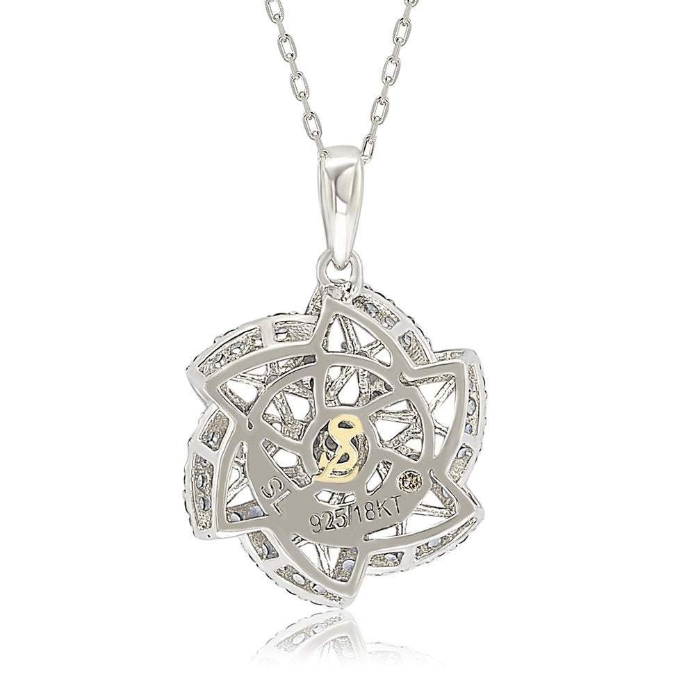 Suzy Levian Sterling Silver Sapphire & Diamond Abstract Flower Pendant