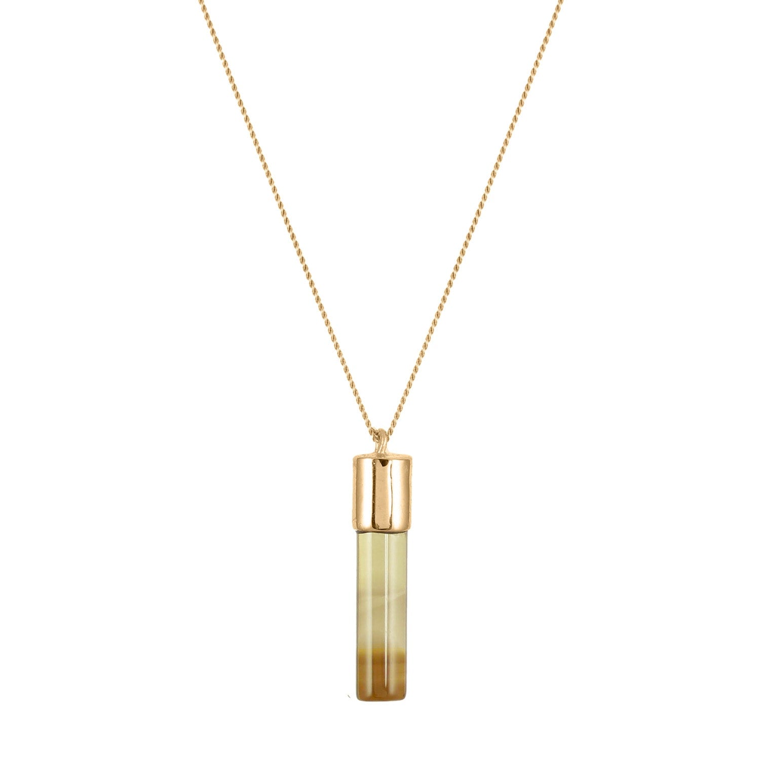 Smoky Quartz Cylinder Necklace - Gold