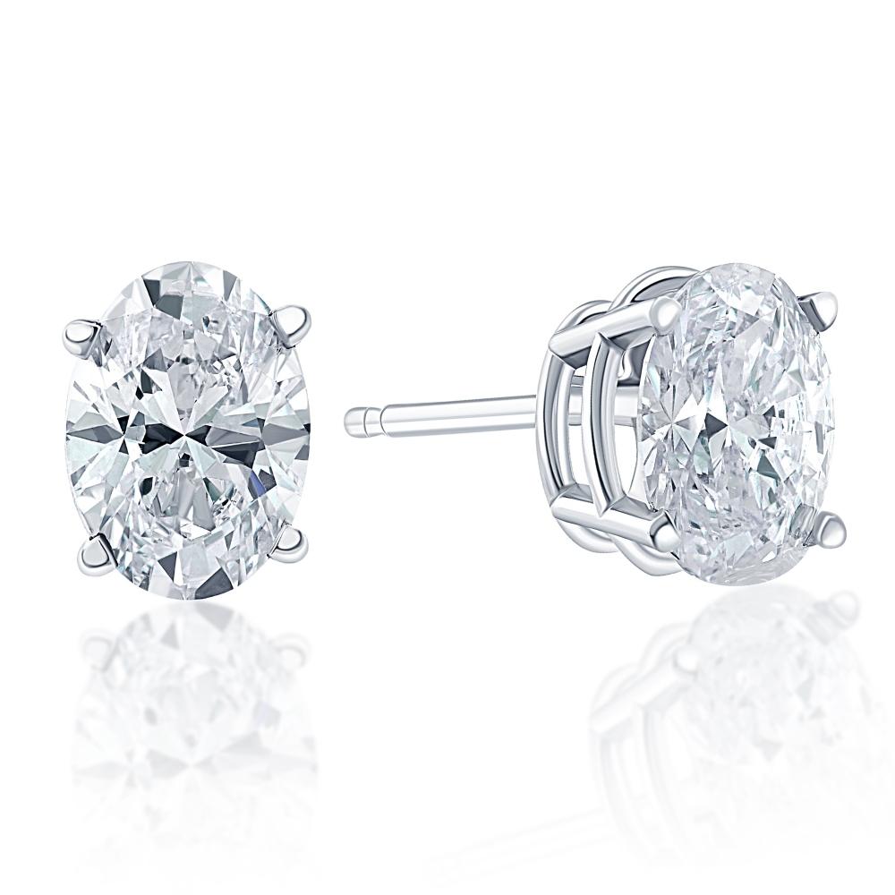 2.37 Ct Lab Grown Oval Diamond Studs 14k White Gold Earrings