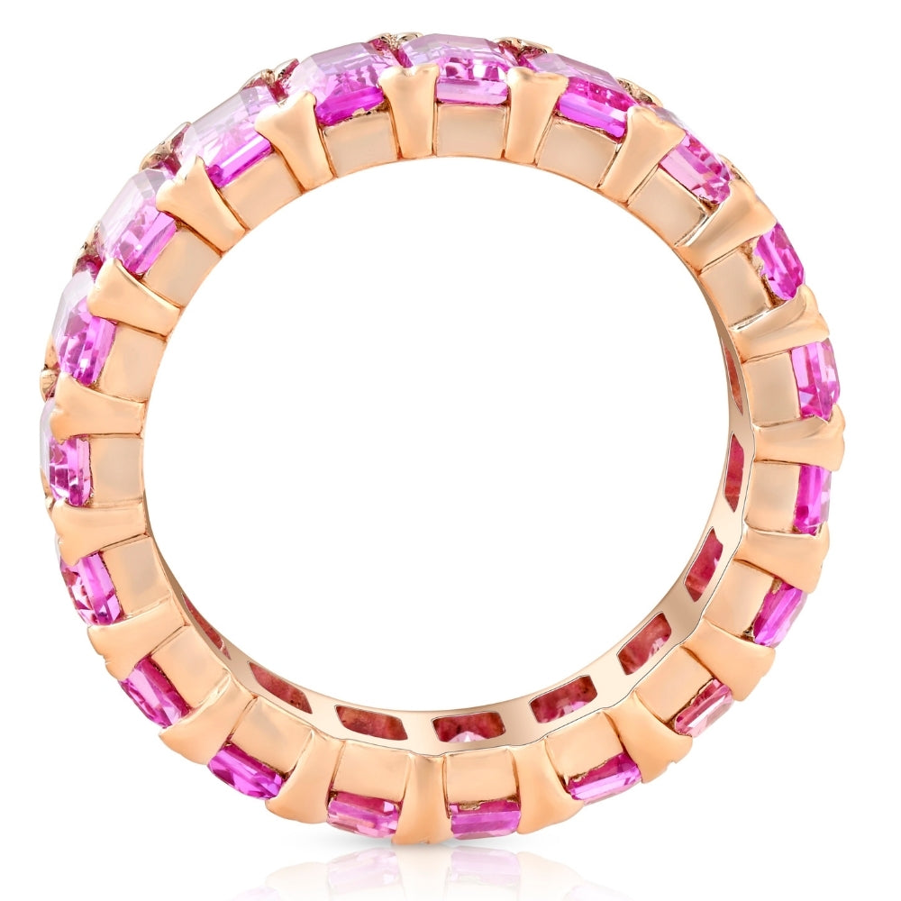 5X3mm Simulated Pink Sapphire Emerald Cut Eternity Ring Solid 10k Rose Gold