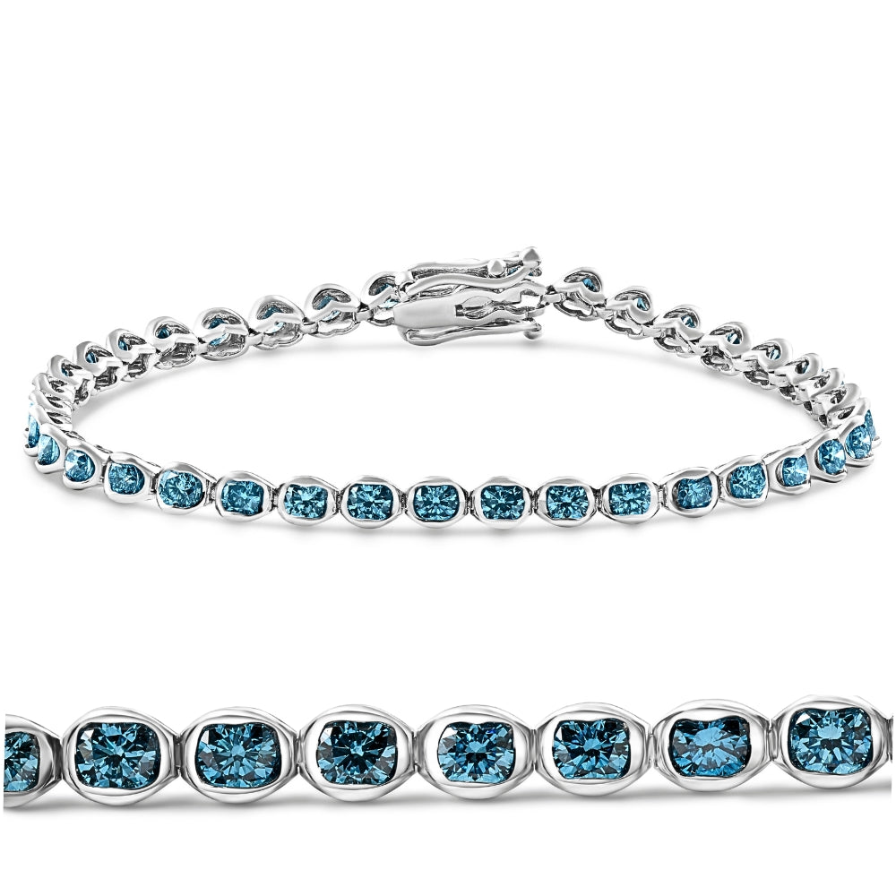 5Ct Blue Diamond Half Bezel Tennis Bracelet 14k White or Yellow Gold 7'