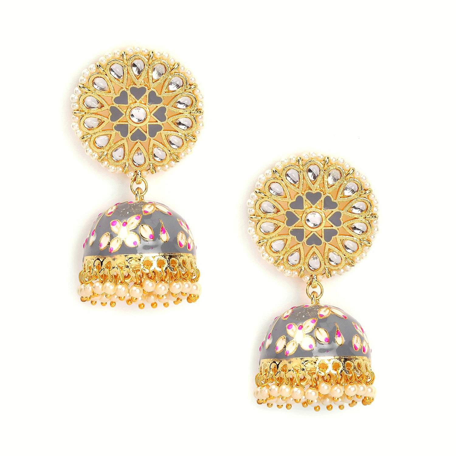Gold Plated Kundan Meenakari Jhumkas