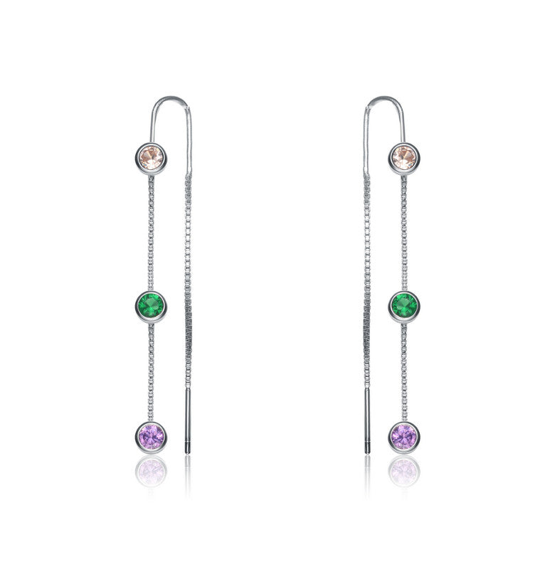 GENEVIVE Sterling Silver Multi Colored Cubic Zirconia Dangle Earrings