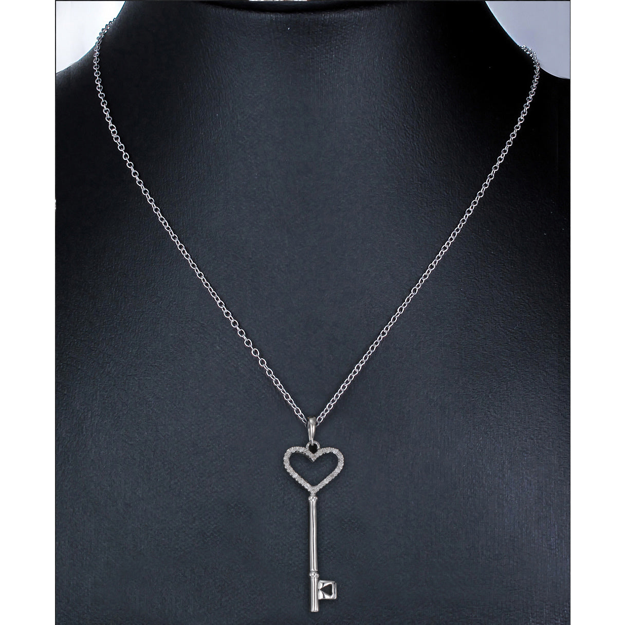 1/8 cttw Diamond Heart and Key Pendant Necklace .925 Sterling Silver with Chain