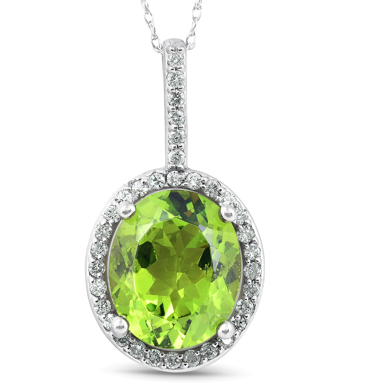 5 1/3 Ct Diamond Oval Peridot Pendant 14k White Gold