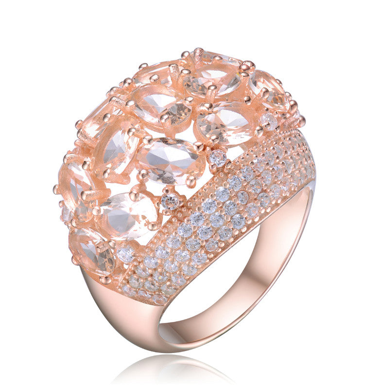 GENEVIVE Sterling Silver Rose Gold Plated Morganite Cubic Zirconia Cocktail Ring