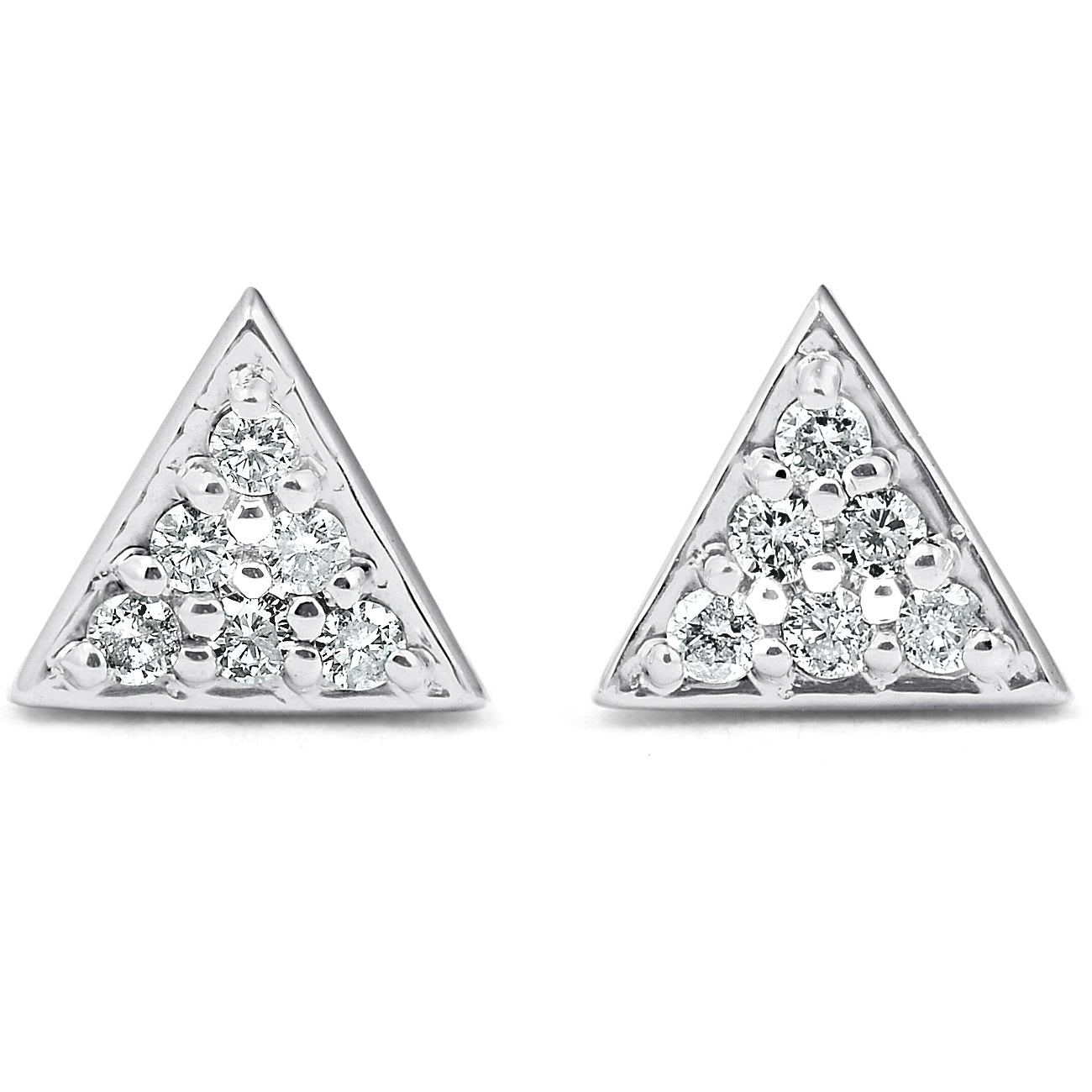 G/VS 14k White Gold Triangle Pave .12Ct Diamond Delicate Studs Women's Earrings