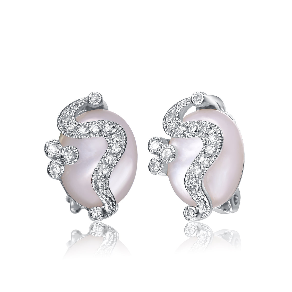 Sterling Silver Cubic Zirconia and White Stone Swirl Stud Earrings