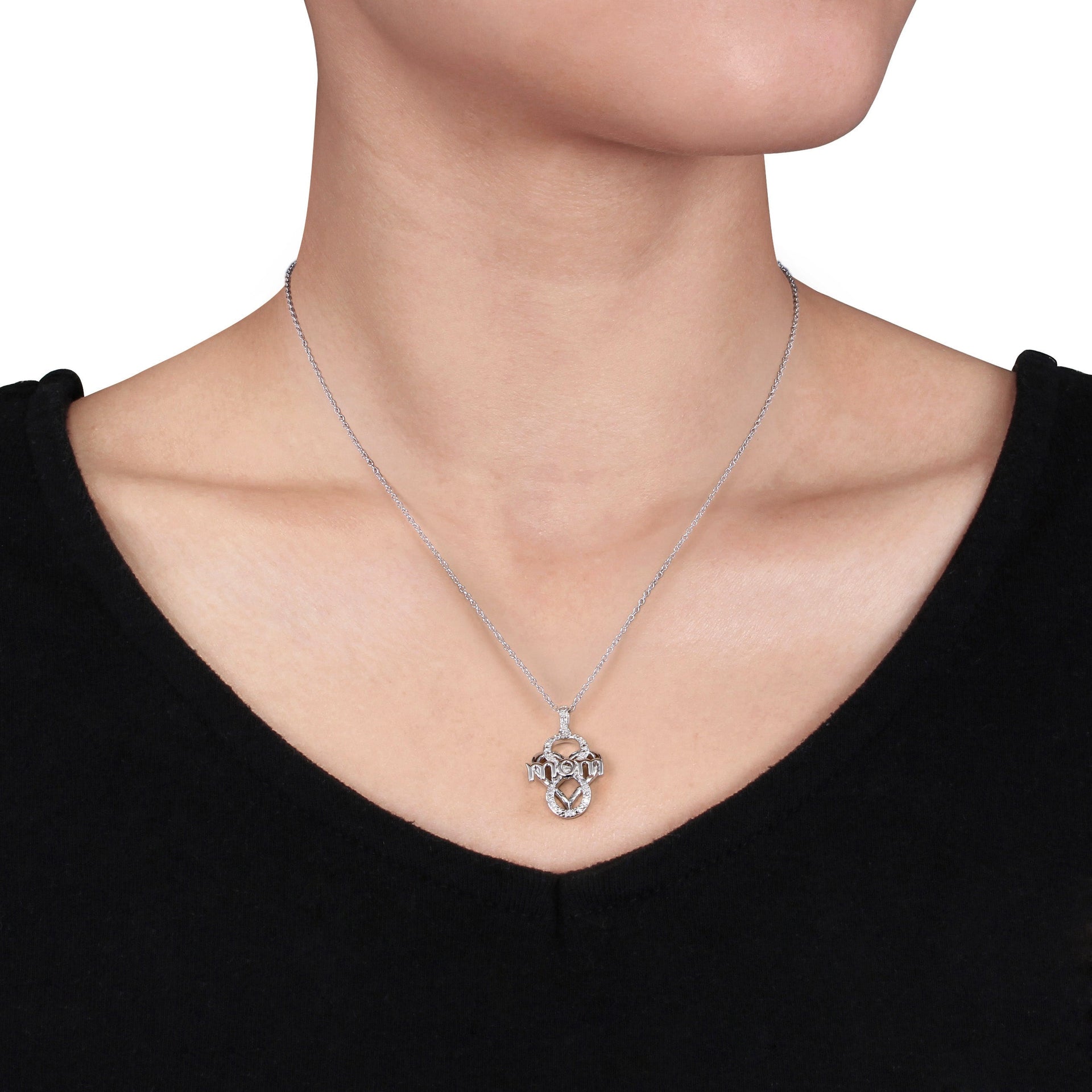 Diamond Infinity Heart 'Mom' Necklace in Sterling Silver