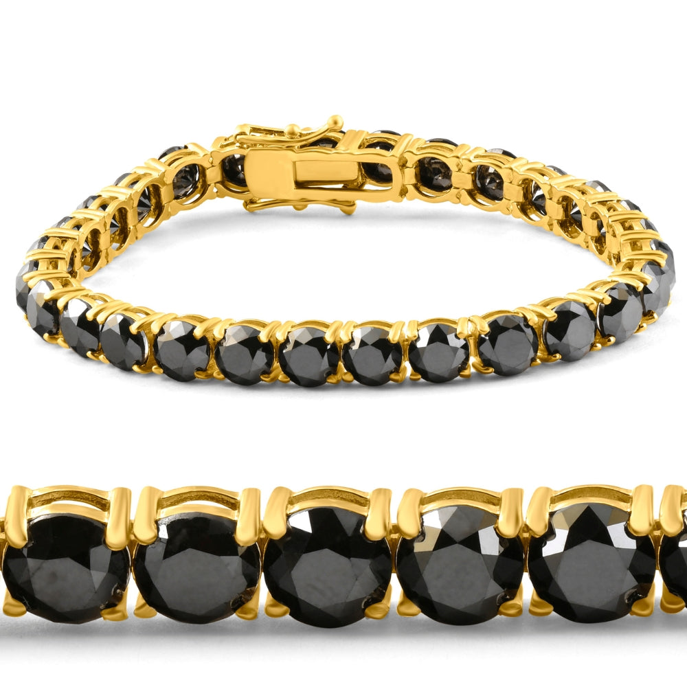 35Ct Black Diamond 14k Yellow Gold Women's Tennis Bracelet 7'