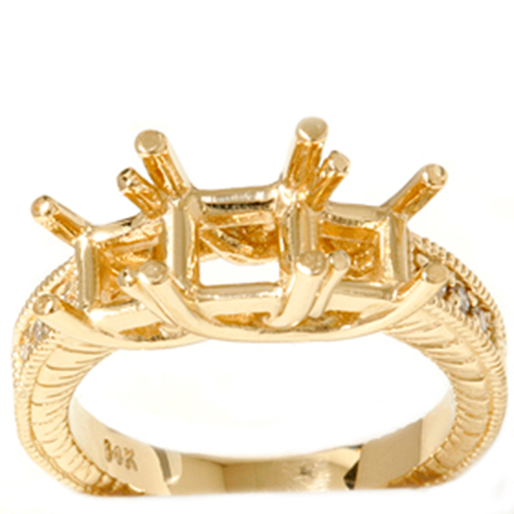 1/5ct Vintage Three Stone Princess Cut Diamond Setting