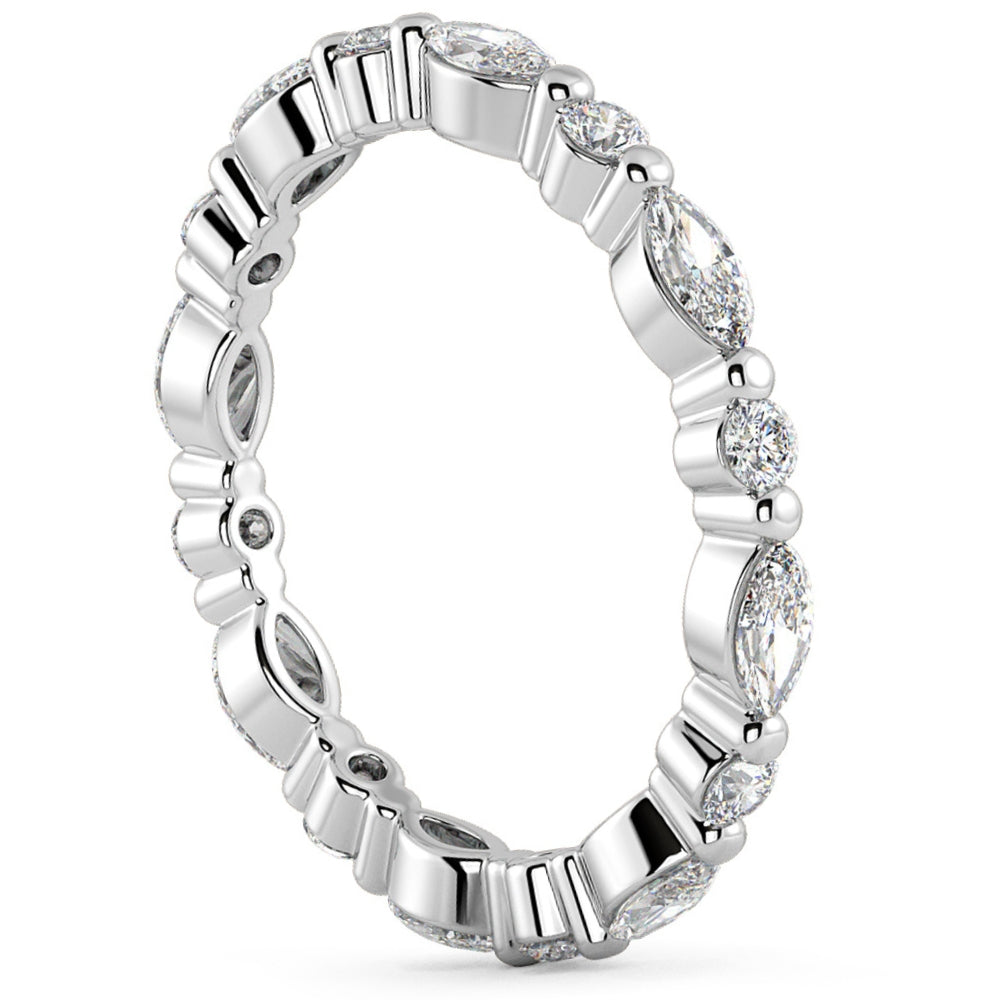 1Ct Marquise & Round Diamond Eternity Wedding Stackable Ring 14k Gold Lab Grown