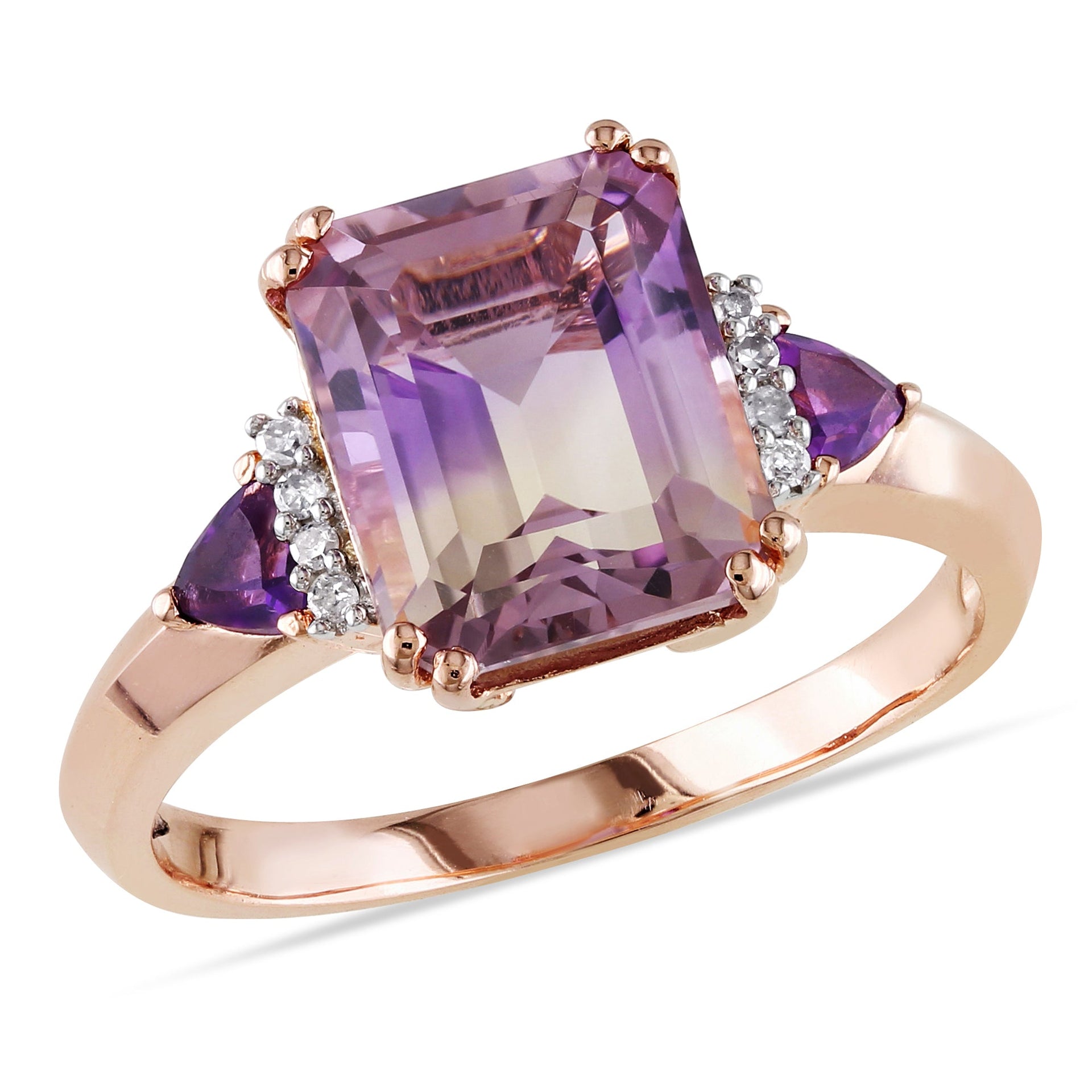 Mimi & Max 3 2/5 CT TGW Emerald Cut Ametrine, Amethyst and Diamond Accent Ring