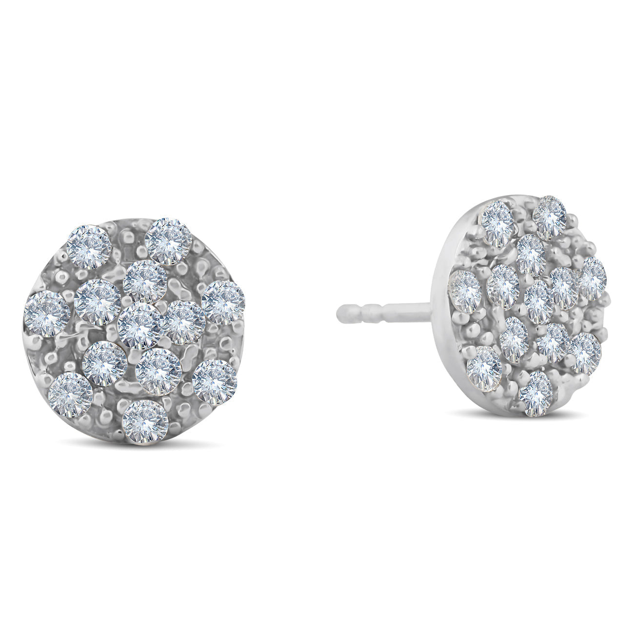 1/3ct Halo Diamond Cluster Studs 10k White Gold 8.5mm