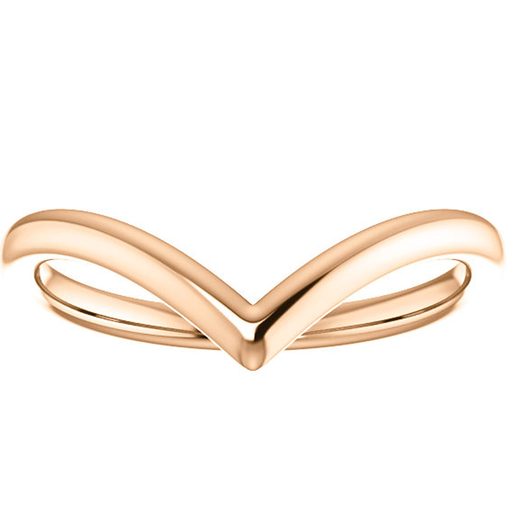 Curved V Shaped Solid Contour Guard Wedding Band in 14k White Yellow or Rose Gold